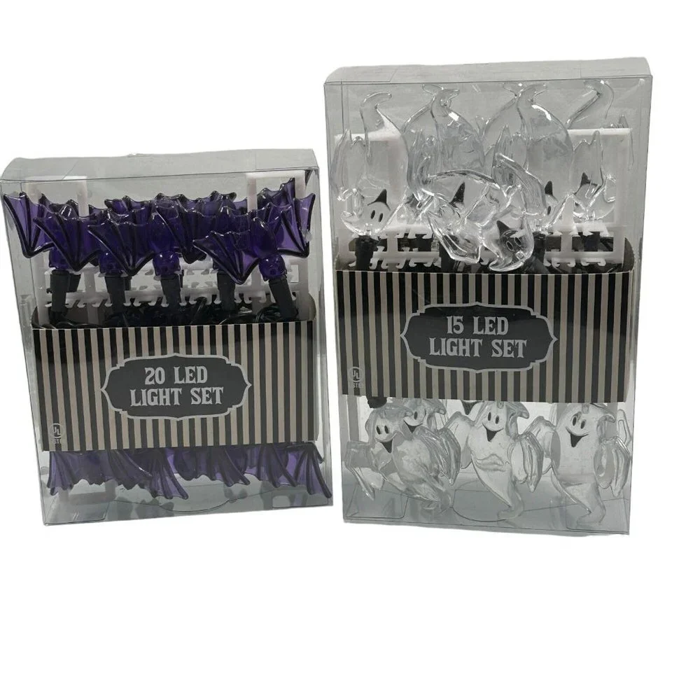 Halloween Purple Bats 20 Clear Ghosts 15 String Led Lights Set of 2